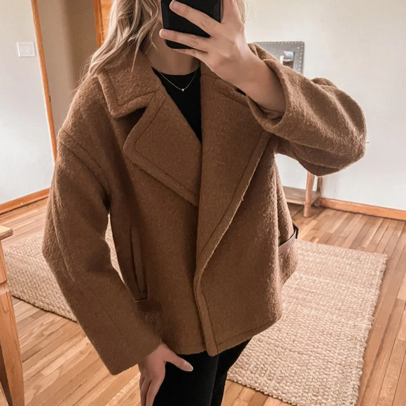 Gentle Herd 100% Nylon Collared Bohemian Classic Tan Boxy Short Knit Coat XL - Picture 1 of 11